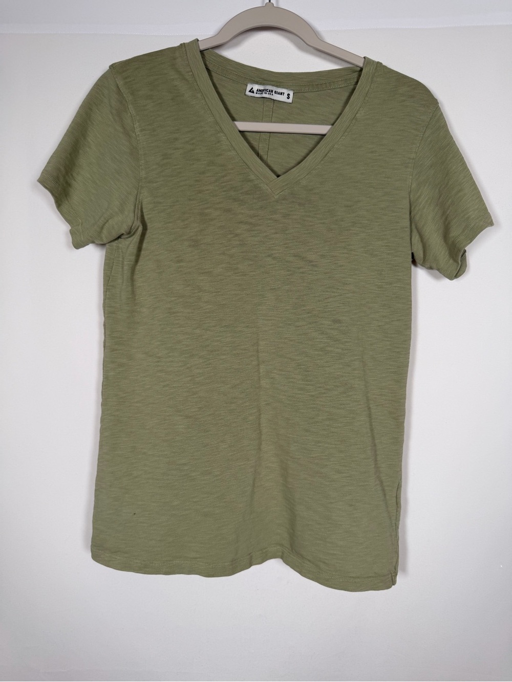 American Giant Olive Green 100% Supima Cotton V-Neck Short Sleeve Tee